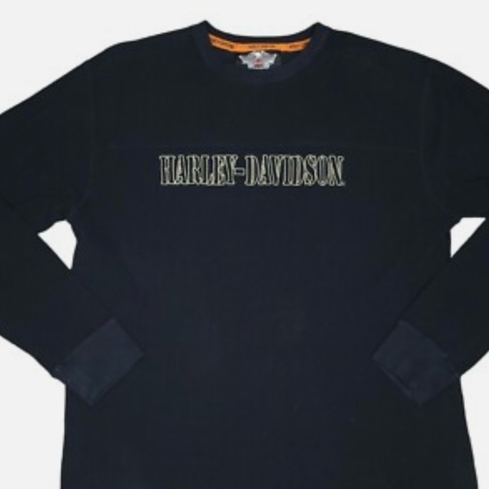 Harley Davidson Motorcycle Spell Out Henley Knit Long Sleeve Shirt Size Large